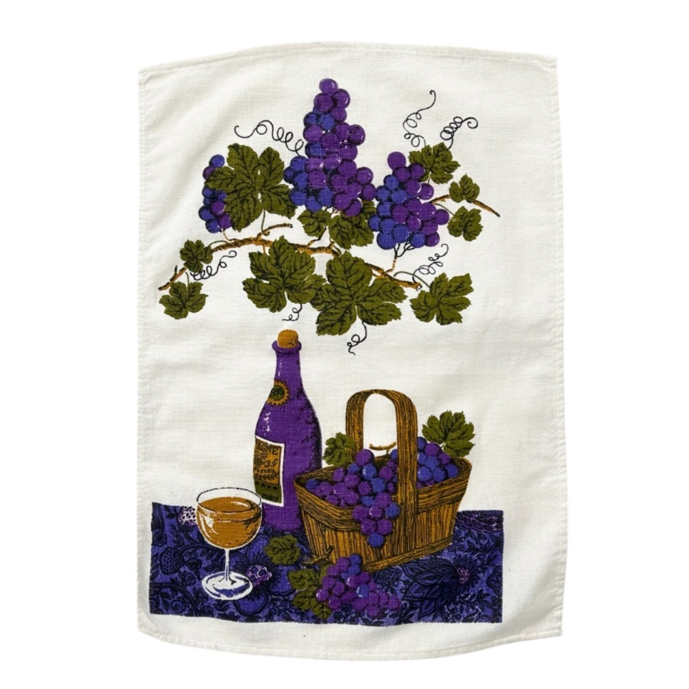 Vintage Grape & Wine Themed Tea Towel